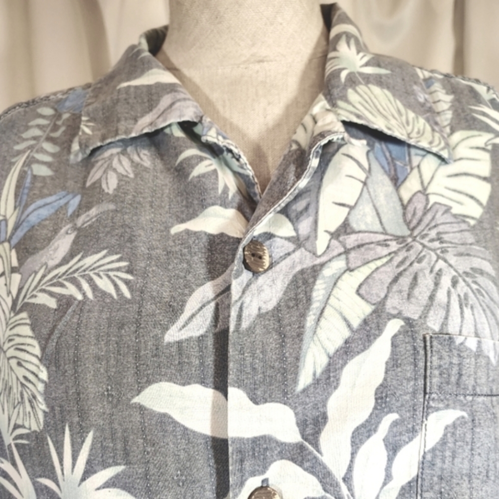 Tommy Bahama Shirt+Cap, Men SILK Short Sleeve Tropical Bttn Down,Collar, Pckt, L - Picture 13 of 16